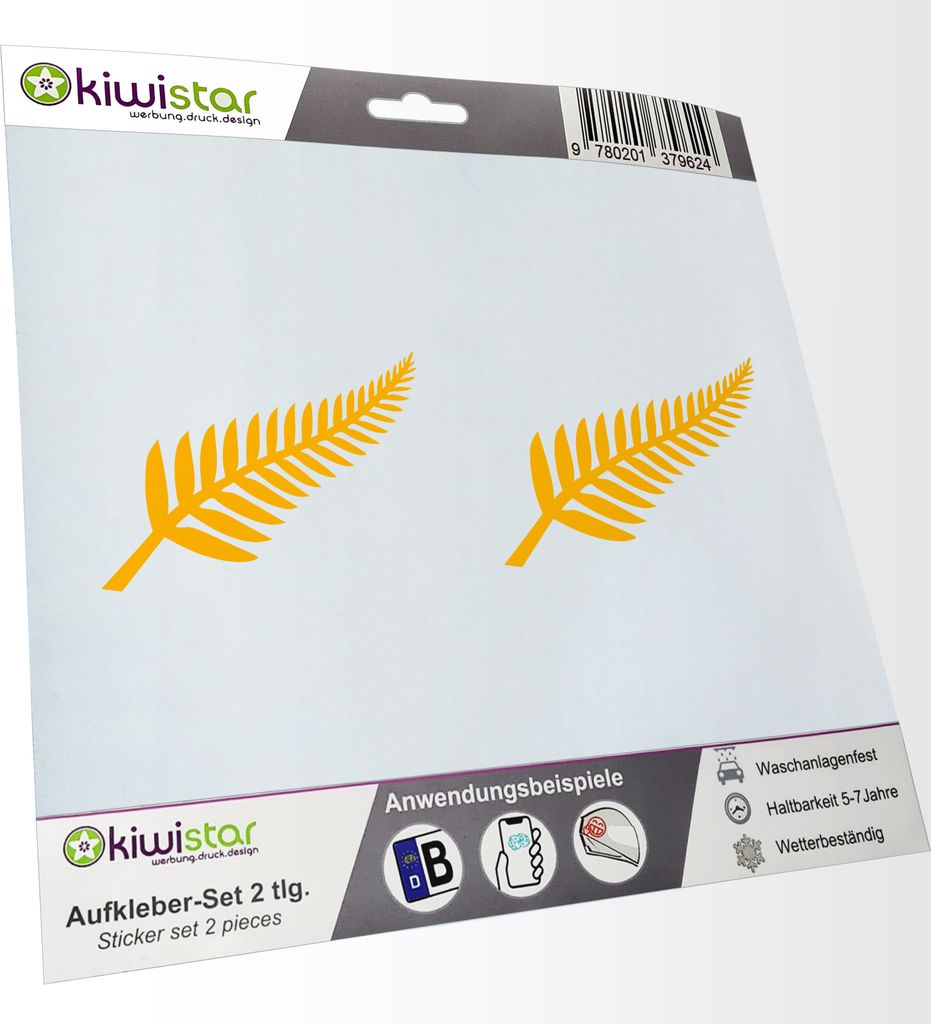 Kiwistar - 2x Kennzeichenaufkleber - gelb - 21 mm Silver Fern - Neuseeland - Kiwis Aufkleber für Auto, Laptop, Fahrrad, LKW, Motorrad Mehrfarbig J...