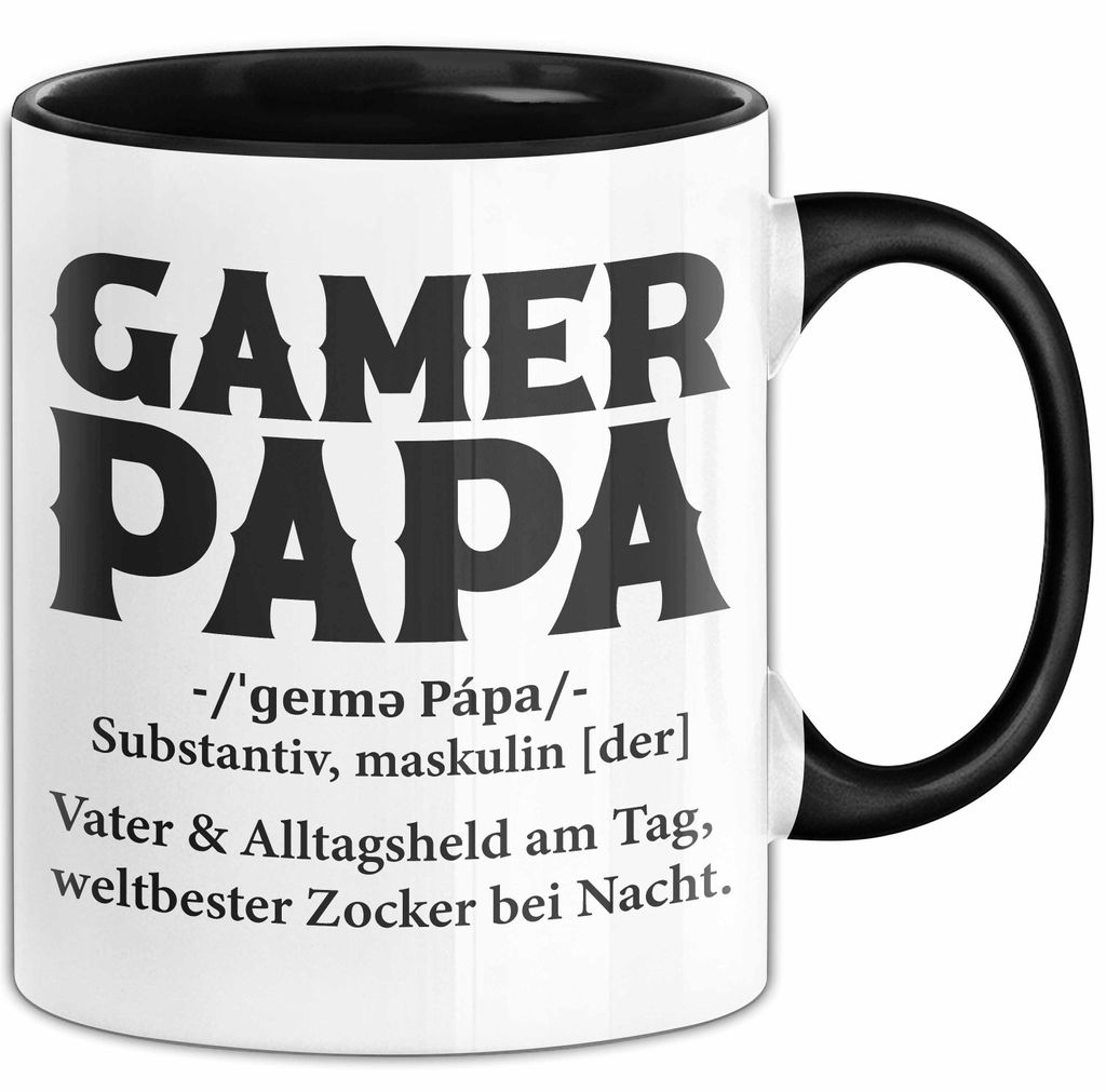 Spieler Papa Tasse Geschenk Lustige Geschenkidee Spruch Gamer Papa (Schwarz)