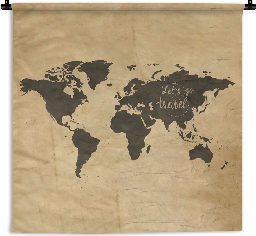 MuchoWow Wandteppich Wandbehang Weltkarte - Vintage - Braun 150x150 cm Tapisserie Dekoration Wandtuch - Wohnaccessoires - Modernes