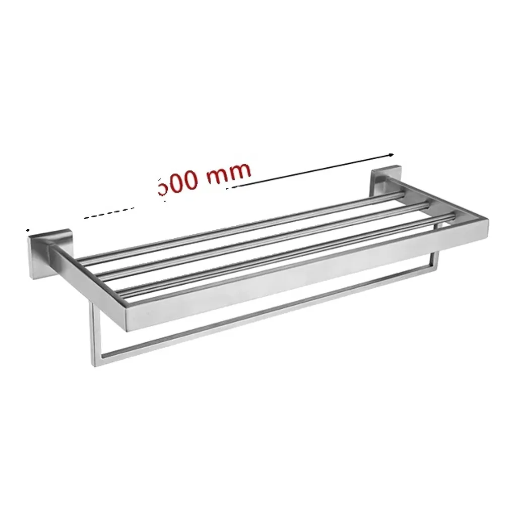 Porte-serviettes anti-rouille 60cm en inox nickel brossé pour douche