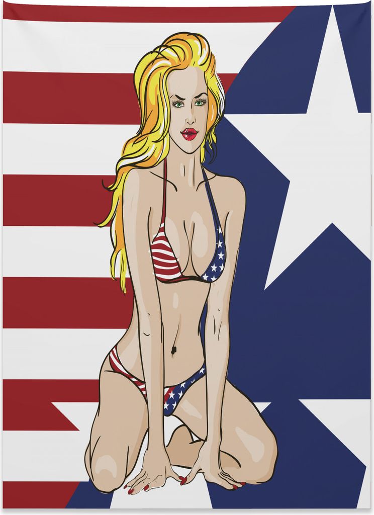 Abakuhaus Vereinigte Staaten von Amerika Wandteppich, Blonde USA Schönheit aus Weiches Mikrofaser Stoff Kein Verblassen Klare Farben Waschbar, 110...