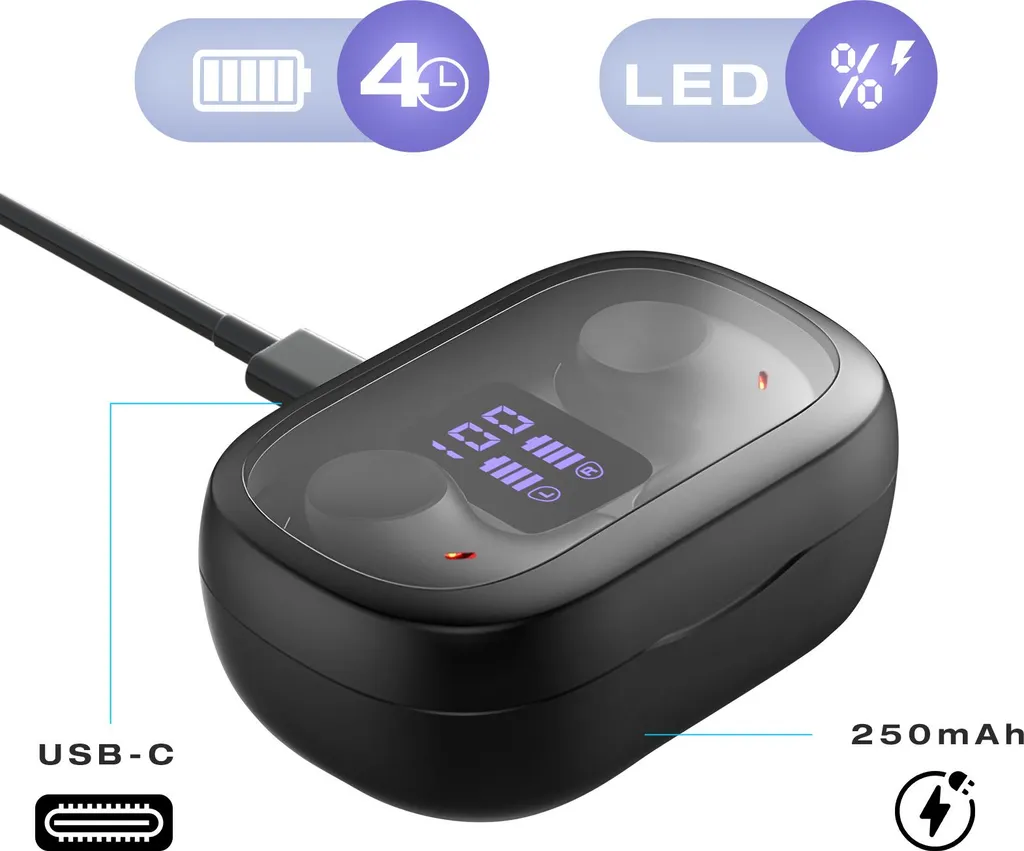 Écouteurs Avizar TWS Bluetooth 5.3 Stéréo avec Réduction de Bruit ANC Noir