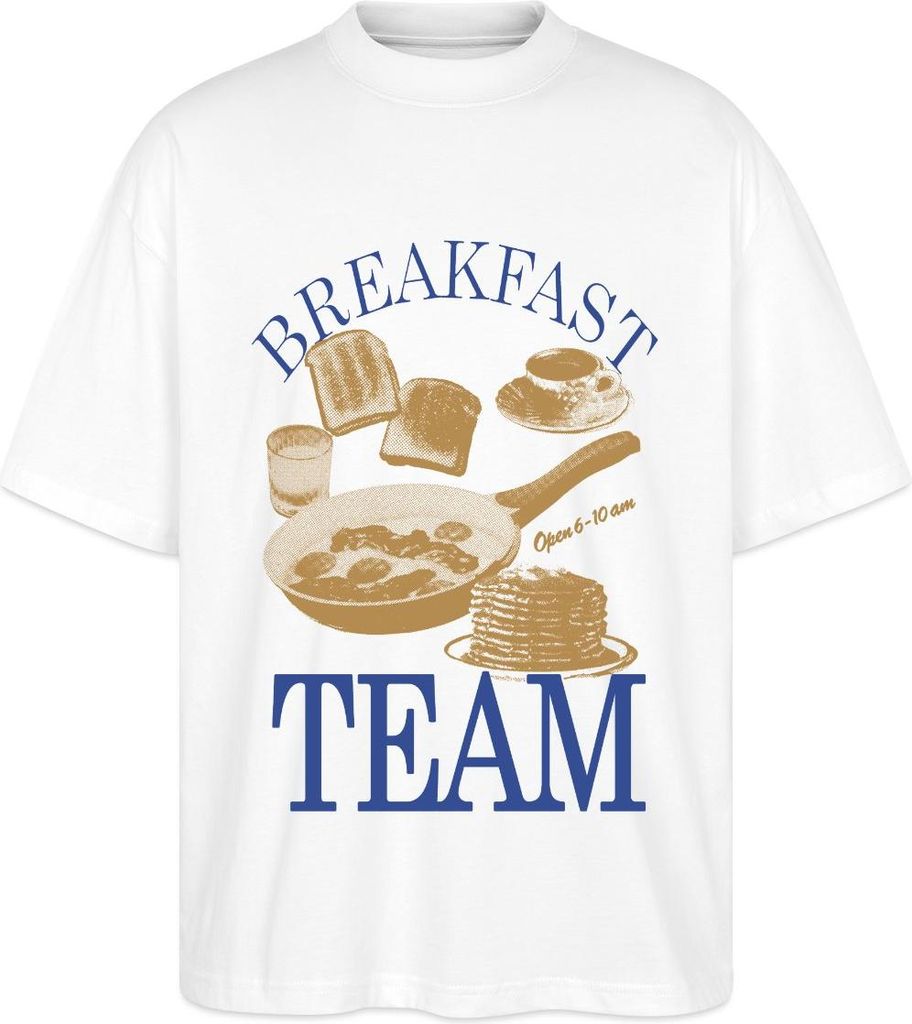 Spreadshirt Breakfast Team – Retro Frühstücks-Motiv Oversize Uni T-Shirt, 3XL, Weiß