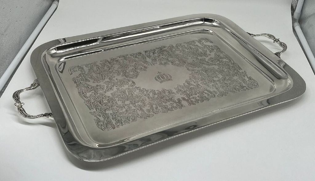 Pompöös by Casa Padrino Luxus Barock Serviertablett Krone Silber 53 cm - designed by Harald Glööckler