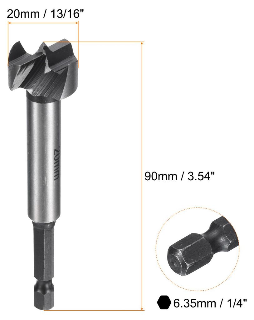 Forstner Bohrer Bit 13/16"(20mm) Kohlenstoff Stahl Einzelzahn Flach Flš¹gel Holz Bohrer Bit Scharnier Fr?ser mit 1/4" Sechskantschaft Weichholz S...