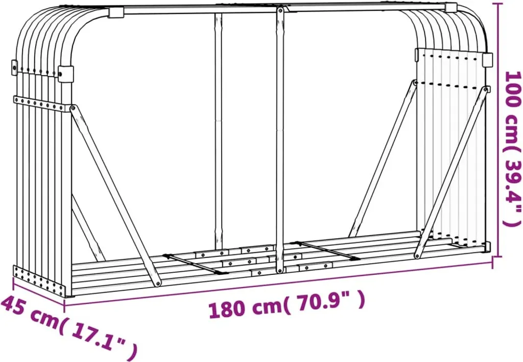 Riparo Legna vidaXL 180x45x100 cm Acciaio Zincato - Offerta Online - 8