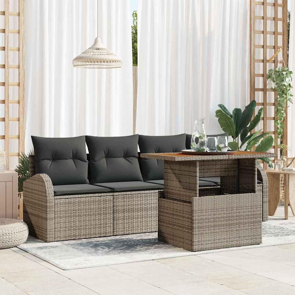 Maison Exclusive - Garten-Sofa-Set mit Speicher 5 pcs Grau Poly Rattan