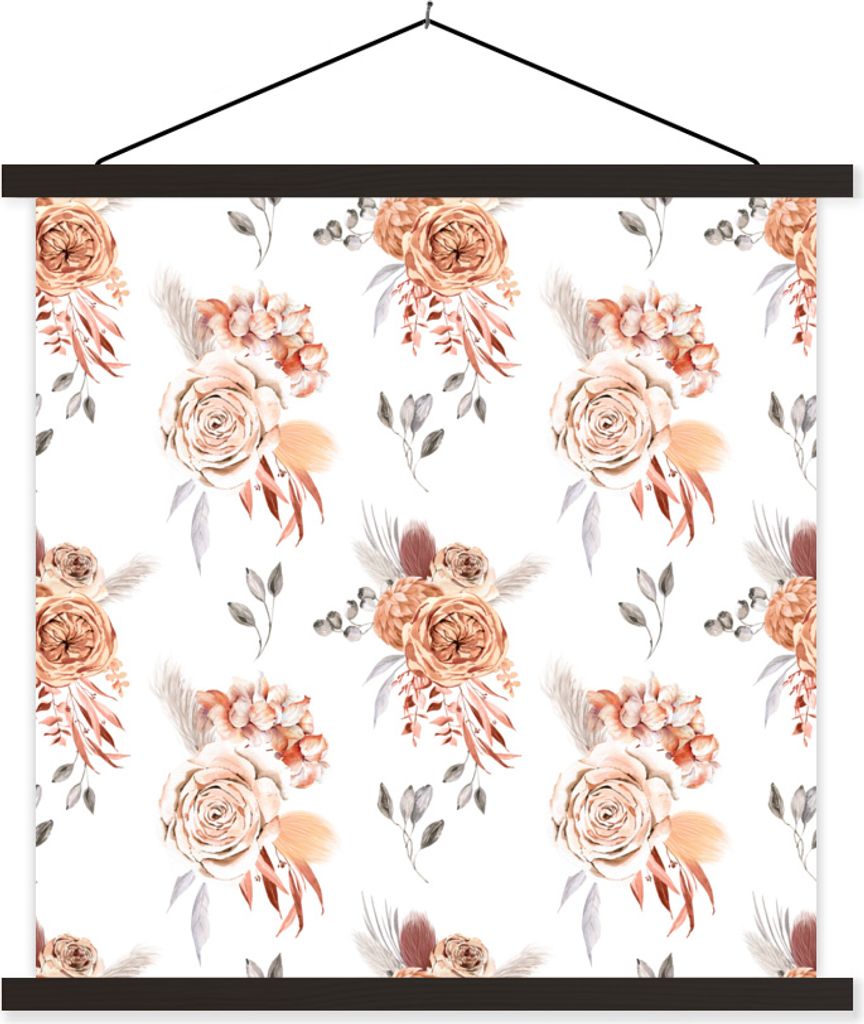 MuchoWow Textilposter Blumen - Rosen - Blätter - Weiß 40x40 cm mit schwarzem Rahmen - Fotos