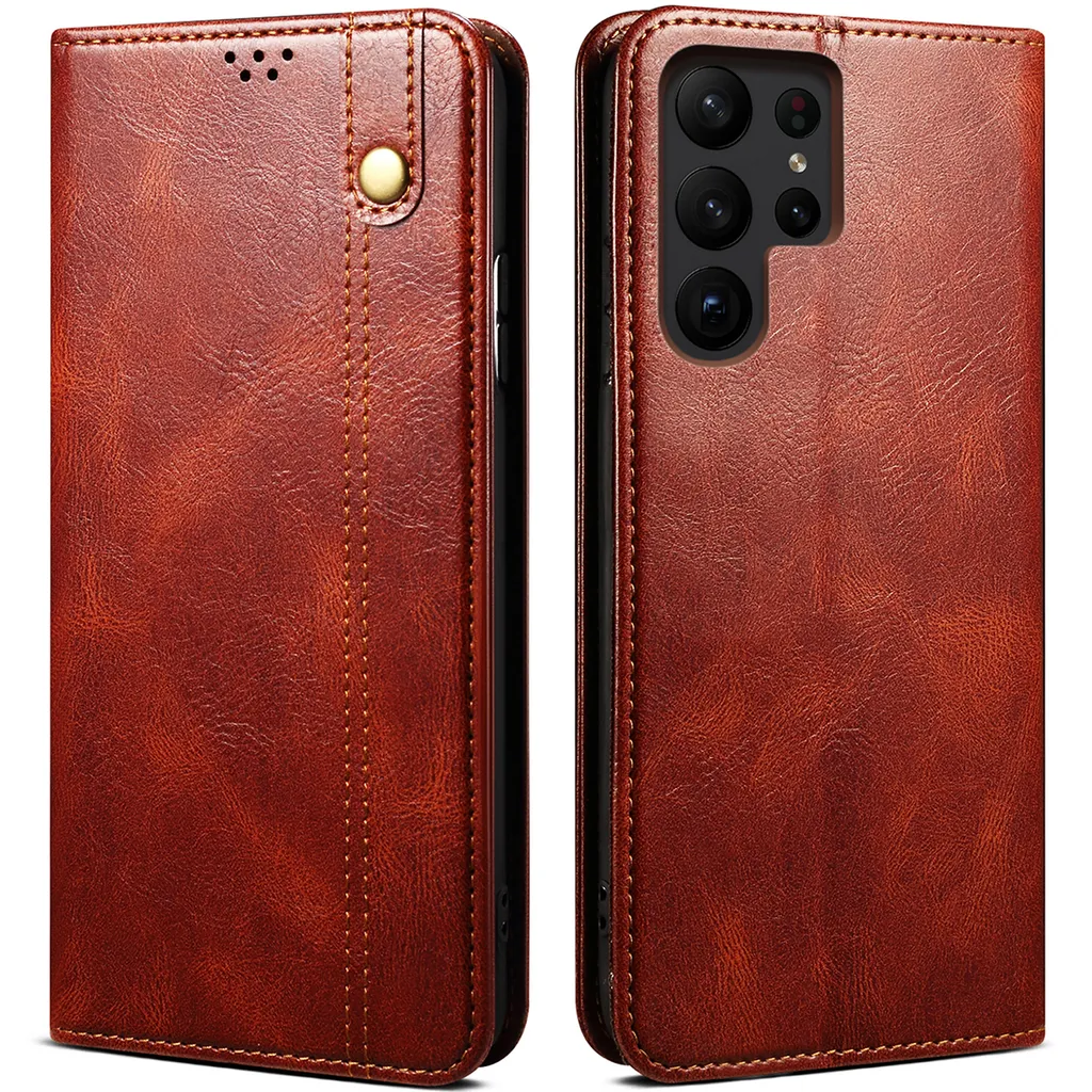 Cover Antiurto Samsung S25 Ultra Flip Case Pelle Rossa con Stand