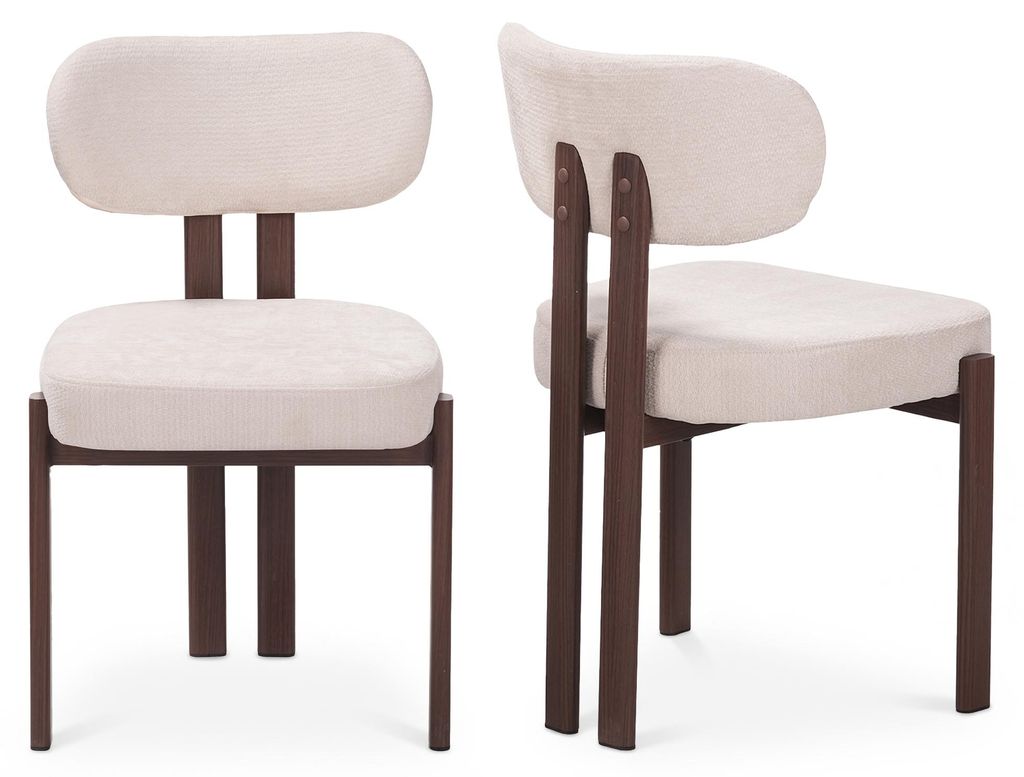 2er-Set Esszimmerstühle, Stoff, Beige – Beine in dunkler Produktbild 