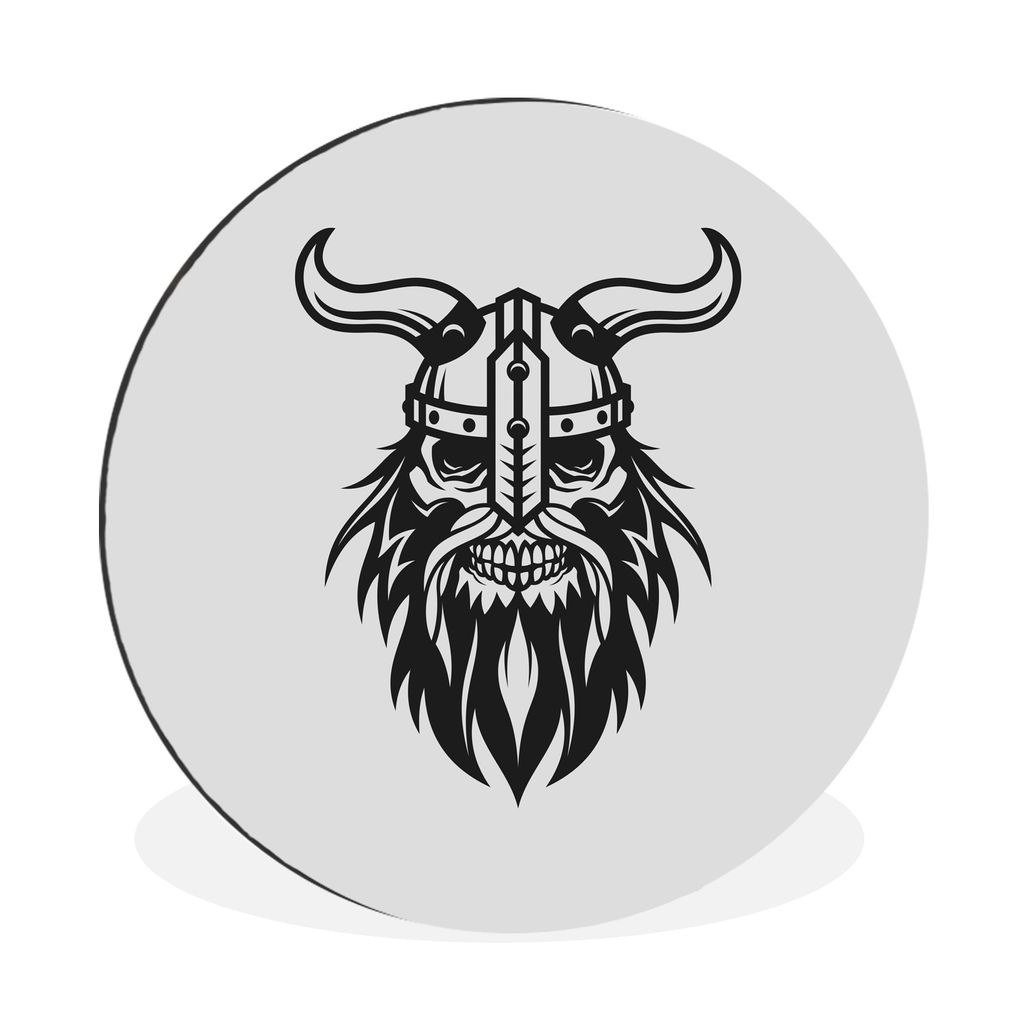MuchoWow Aluminium Wandkreis Illustration eines Wikingerschädels mit Helm und Hörnern Ø 30 cm Wanddeko Modern Wohnzimmer - Wand Bild - Wohnzim...
