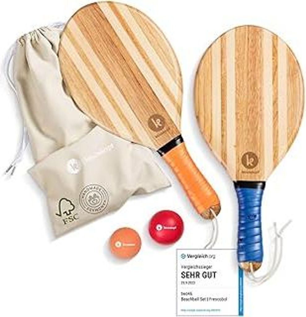 two46 Frescobol - Premium Beachball Set aus Holz | Handgefertigt & Langlebig | 2023 | inkl. Anfängerball & Tasche | Perfekte Geschenkidee | Der T...