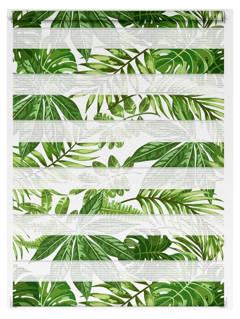 Doppelrollo Klemmfix ohne Bohren mit Blättermotiv - Grün, blickdicht, Germany, Klemmträger 80 cm x 150 cm (B x L)