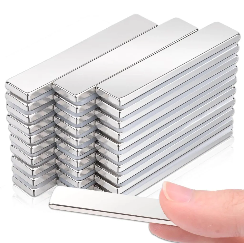Lot de 25 Aimants Néodyme Rectangulaires 50x10x3 mm Puissants Argent