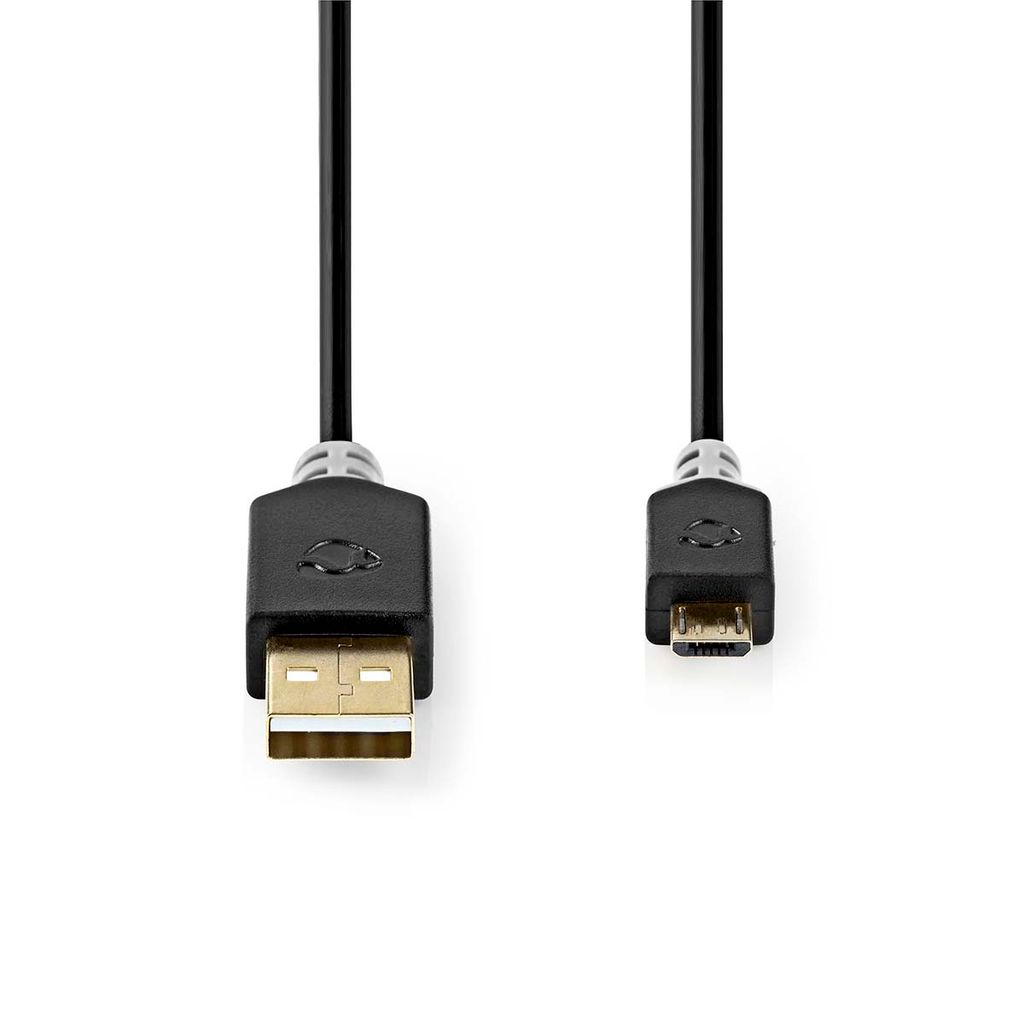 Nedis USB-Kabel - USB 2.0 - USB-A Stecker - USB Micro-B Stecker - 480 Mbps - Vergoldet - 1.00 m - Rund - PVC - Anthrazit - Box