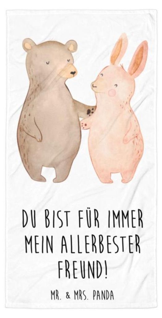 Mr. & Mrs. Panda Strandtuch Bär und Hase Umarmen - Weiß - Geschenk, für Immer, Frottee-Handtuch, Strandlaken, Bärchen, Badehandtuch, Freunde, H...