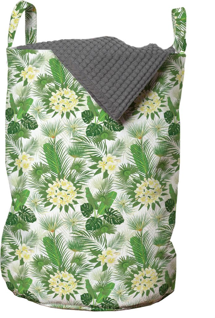 ABAKUHAUS Blumen Wäschesack, Dschungel im Sommer, Wäschekorb mit Griffen Kordelzugverschluss für Waschsalons, 33 cm breit x 49 cm hoch, Farn-Gr...