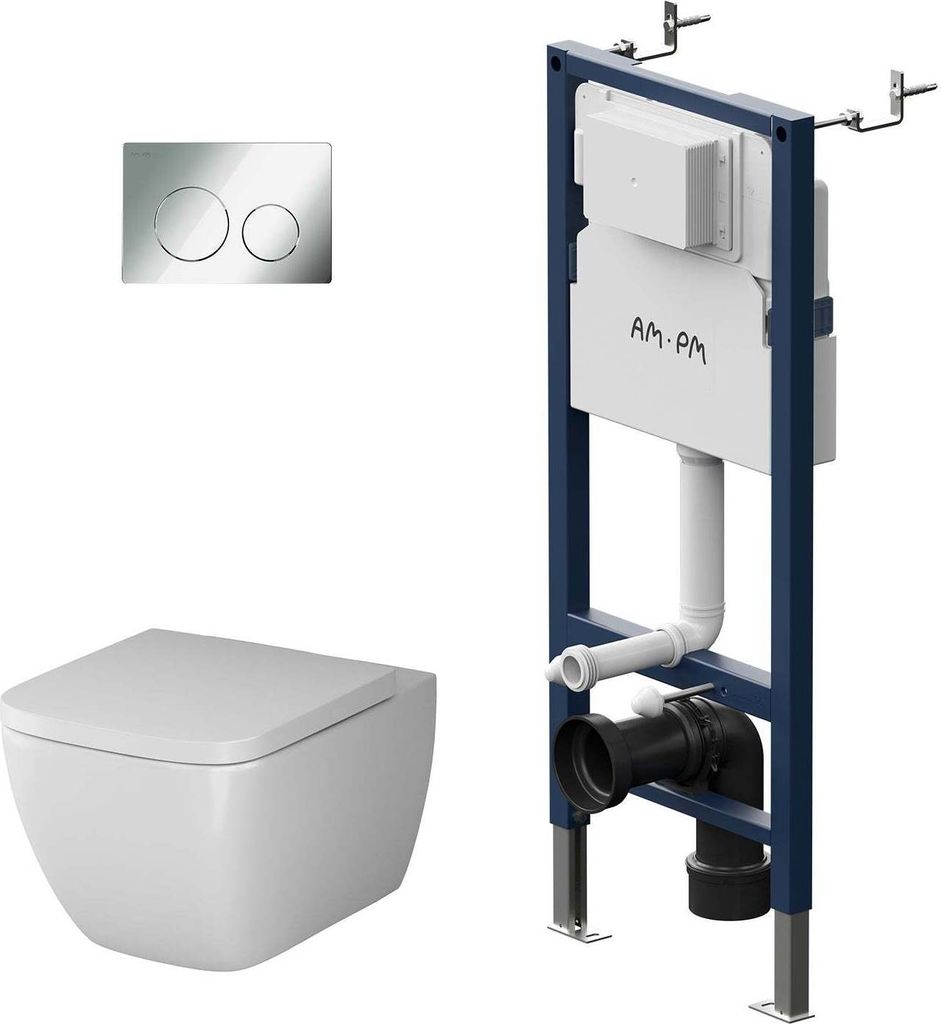 AM.PM Wand-WC spülrandlos Set mit Vorwandelement Komplettset Unterputz Spülkasten Vorwandspülkasten Keramik Unterputzspülkasten Schüssel Drüc...