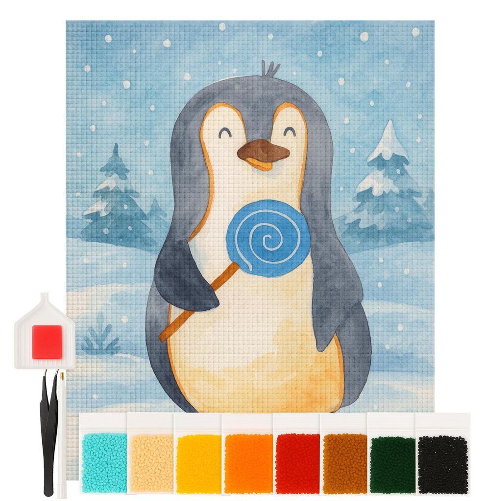 Mr. & Mrs. Panda Diamond Painting Pinguin Lolli Design 40 x 50 cm Ohne Rahmen - Weiß - Geschenk, glitzerbild, Süßigkeiten, Spruch, Ganove, Nasch...