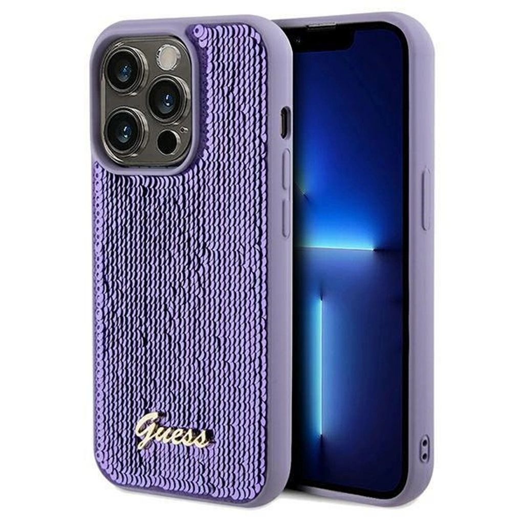 Guess GUHCP13LPSFDGSU iPhone 13 Pro / 13 6.1" lila hardcase Sequin Script Metal Schutzhülle