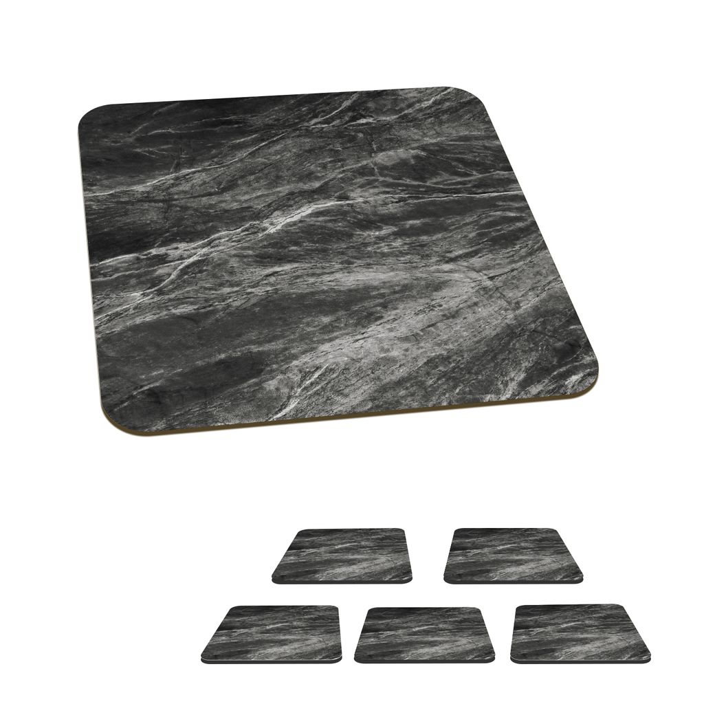 KitchenYeah Glasuntersetzer Quadratisch 6er Set Marmor - Stein - Schwarz - Weiß 10x10 cm Untersetzer für Gläser - Getränkeuntersetzer - Tisch...