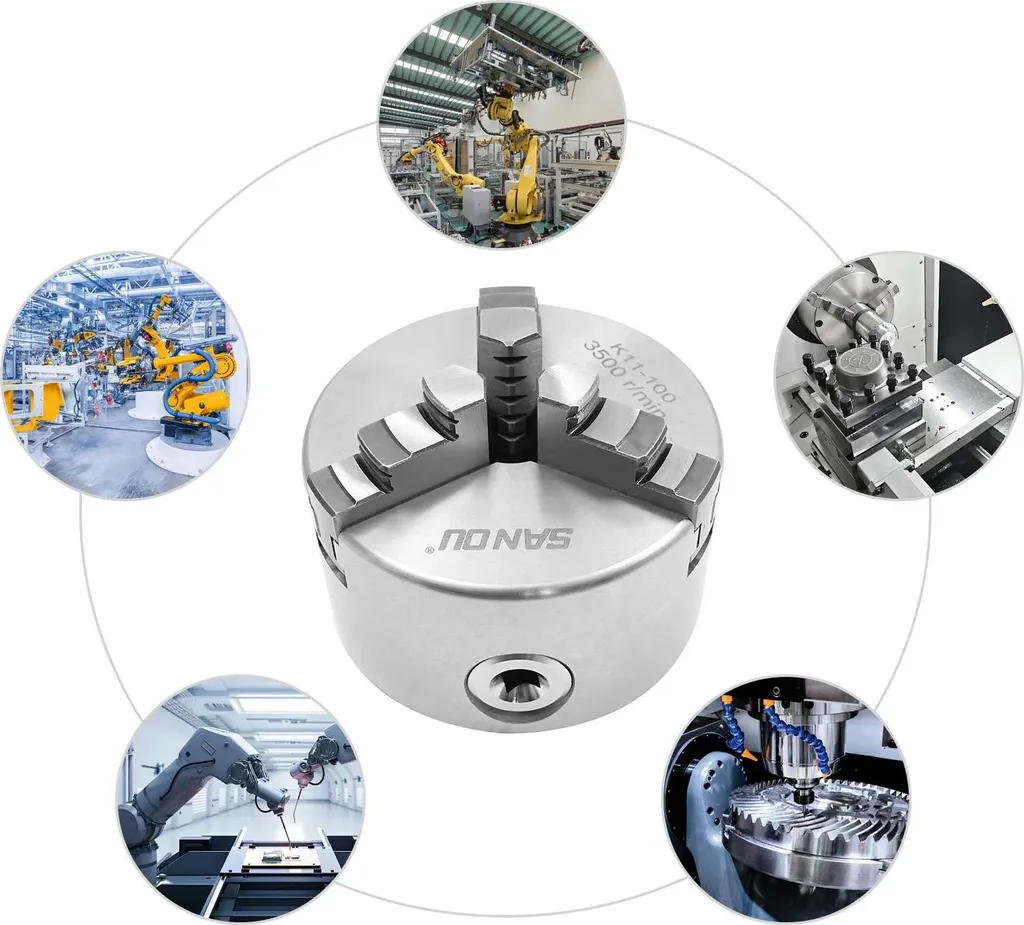 Mandrino - 3 ganasce autocentrante - 80 mm - Manuale - Per CNC e macchine utensili - Argento - 5