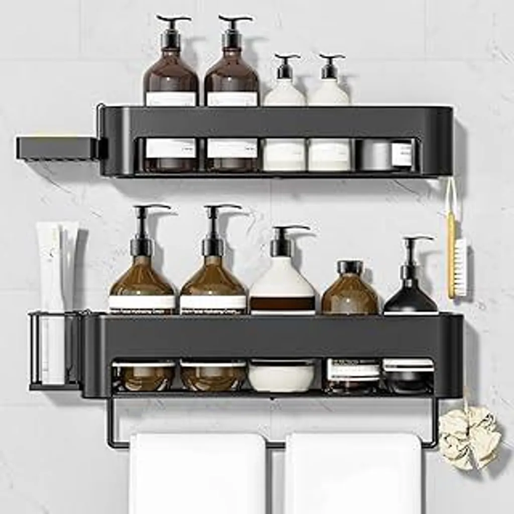 Organizer Doccia necvha 4 Pezzi - Scaffale Bagno Design Nero Moderno