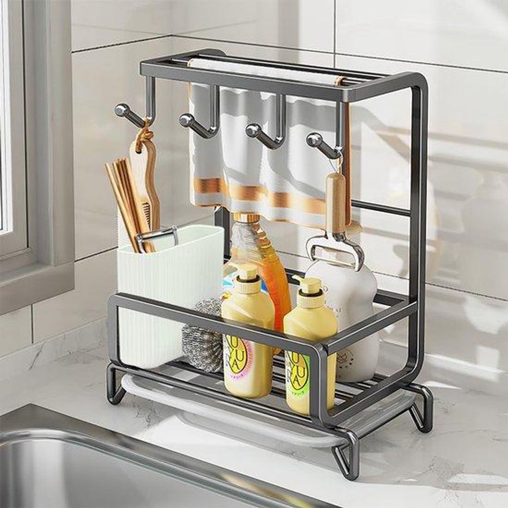 Grijser Gartengeräteorganizer mit abnehmbarem Abflussbecken, Gartengerätehalter mit Handtuchhalter und Spülbürstenhalter