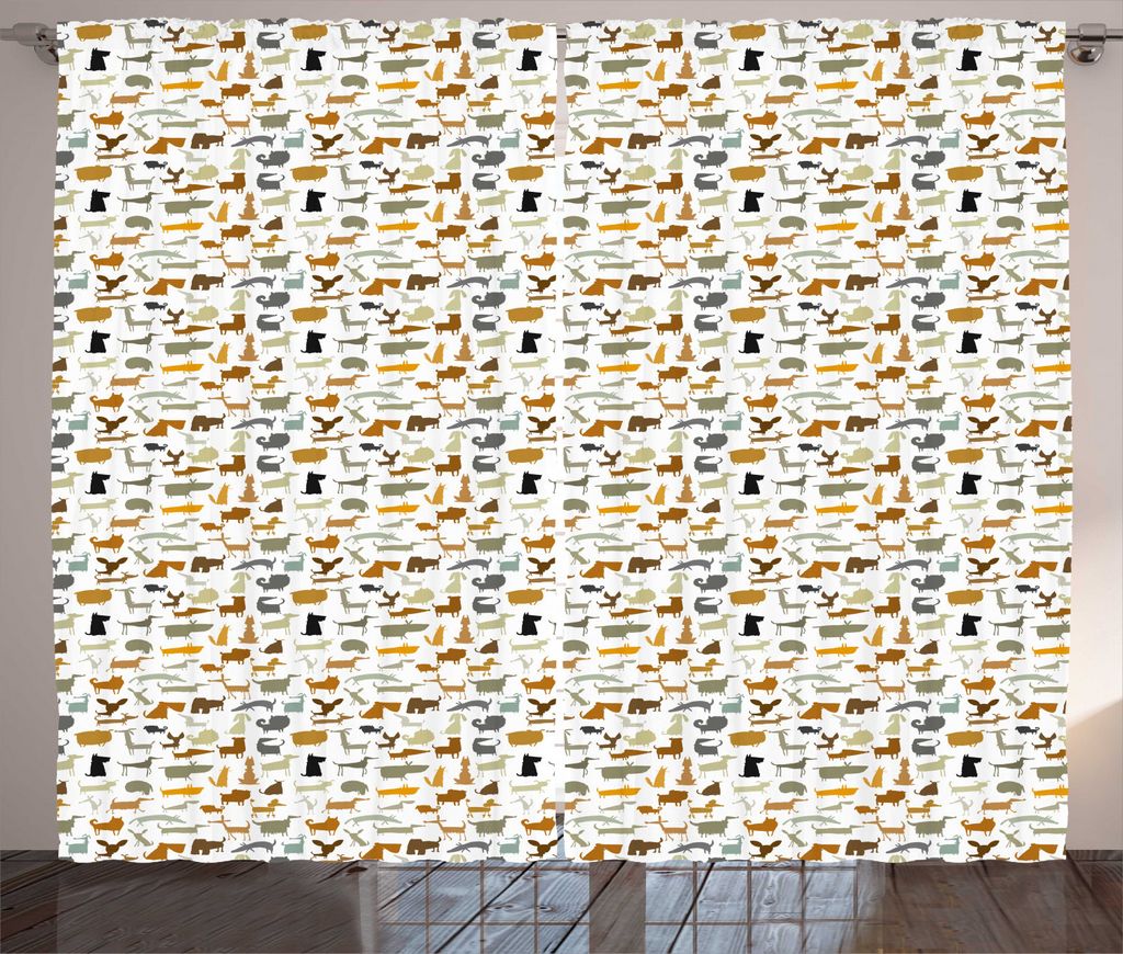ABAKUHAUS Hündchen Rustikaler Vorhang, Verschiedene Rasse Hundesilhouetten, Wohnzimmer Universalband Gardinen mit Schlaufen und Haken, 280 x 225 c...