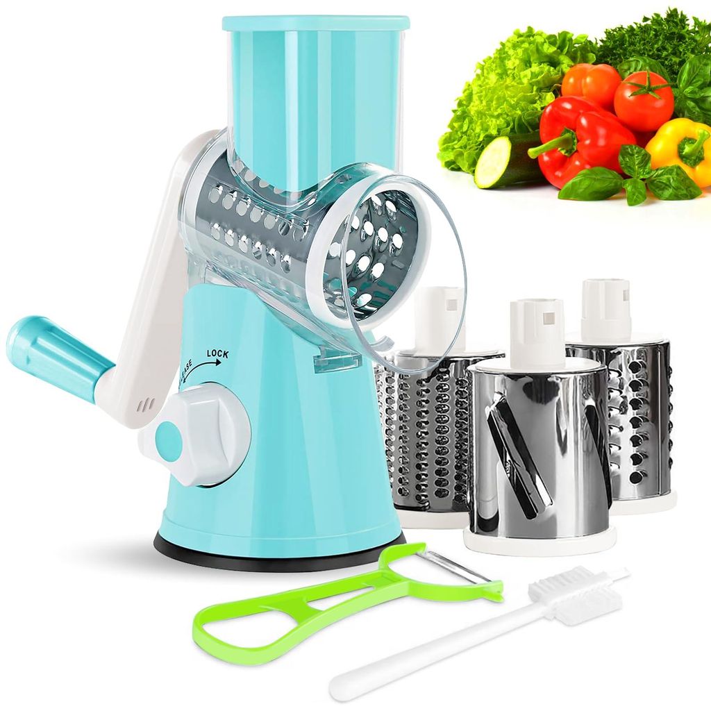 Gemüseschneider Gemüsehobel Trommelreibe mit Kurbel 3 Trommelblättern Reibe für Gemüse Gemüsereibe Mandoline Turbo Cut Käsereibe für Käse ...
