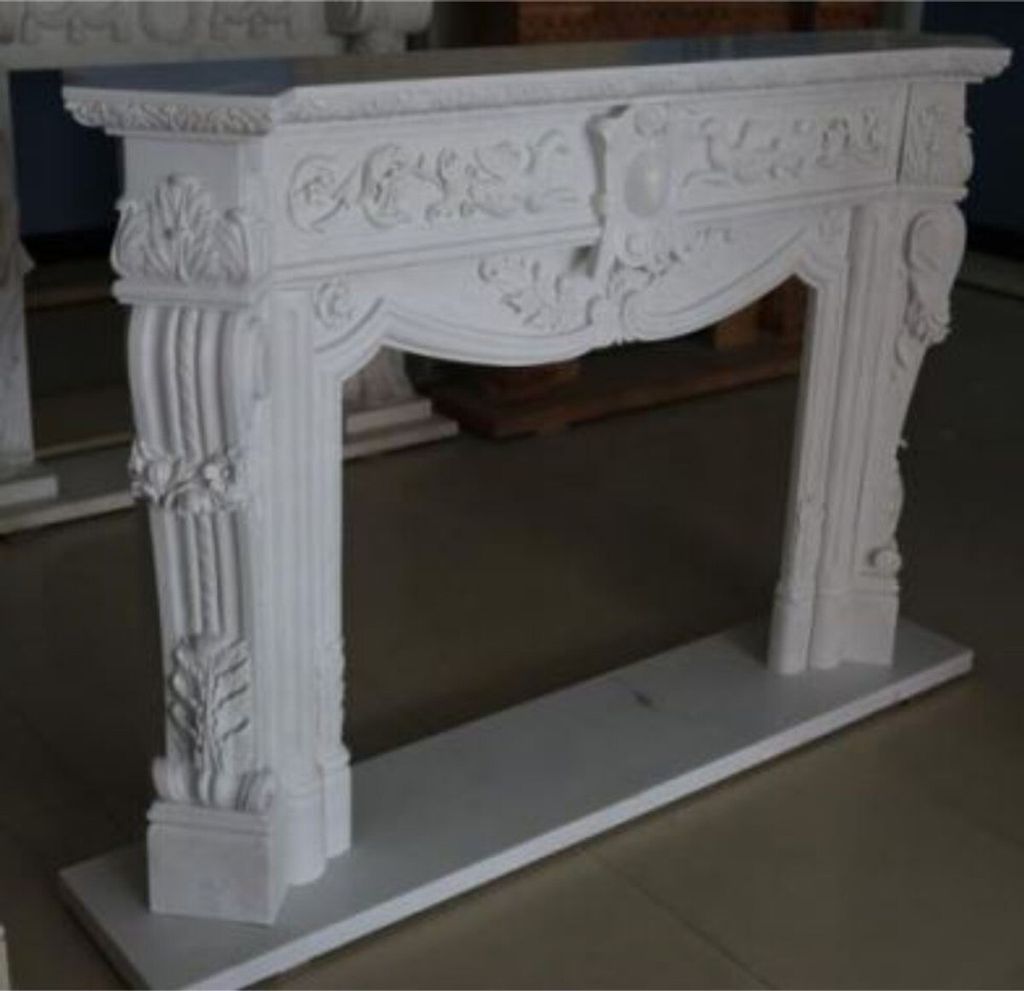 Casa Padrino Luxus Barock Kaminumrandung Weiß 180 x 35,5 x H. 120 cm - Prunkvolle Kaminumrandung aus hochwertigem Marmor - Deko Accessoires im Bar...