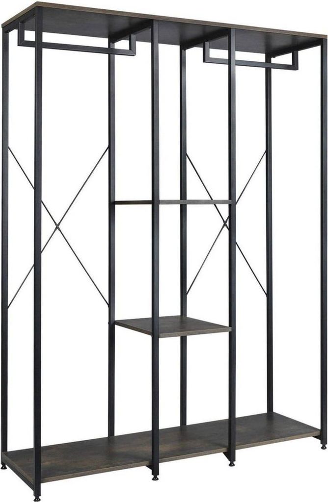 Happyment Offener Kleiderschrank Luxe – Mit Aufbewahrungsfächern – Weiß – Schuhregal & Kleiderschranknständer – Kleidungsschrank – Met...