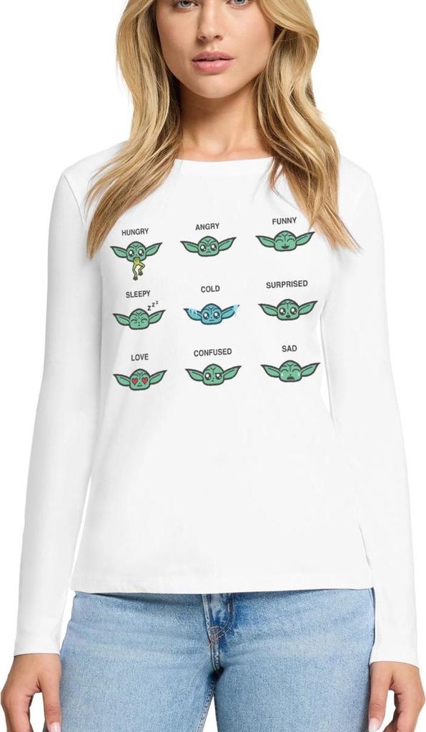 Star Wars: Mandalorian Grogu Emotionen Premium Langarmshirt Damen, L, Weiß