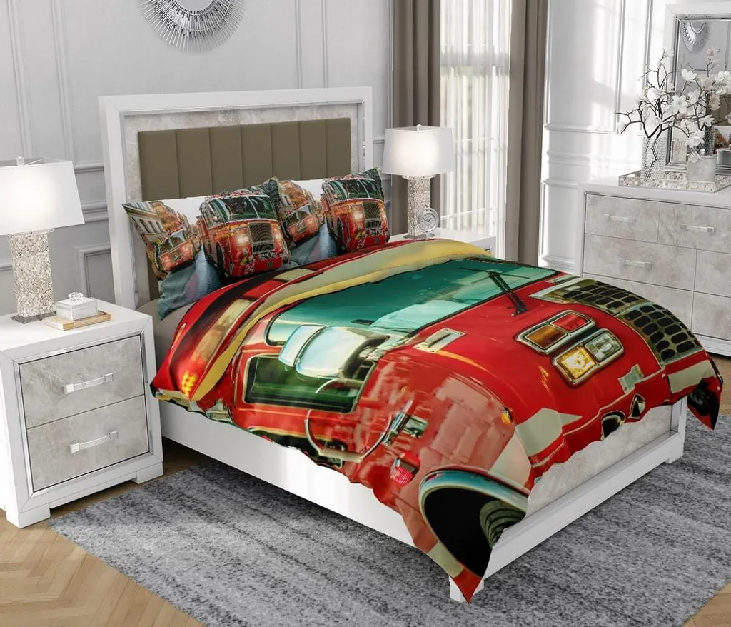 Biancheria da letto 140x200 cm + 2x70x80 cm, set 3 pezzi, 100% cotone, cerniera, auto, multicolore - SOVIO | So.Z0011