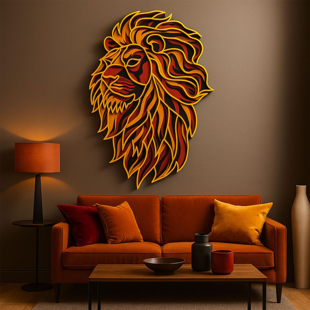 3D Löwenkopf Wanddeko aus Holz im Galatasaray Stil, Produktbild 