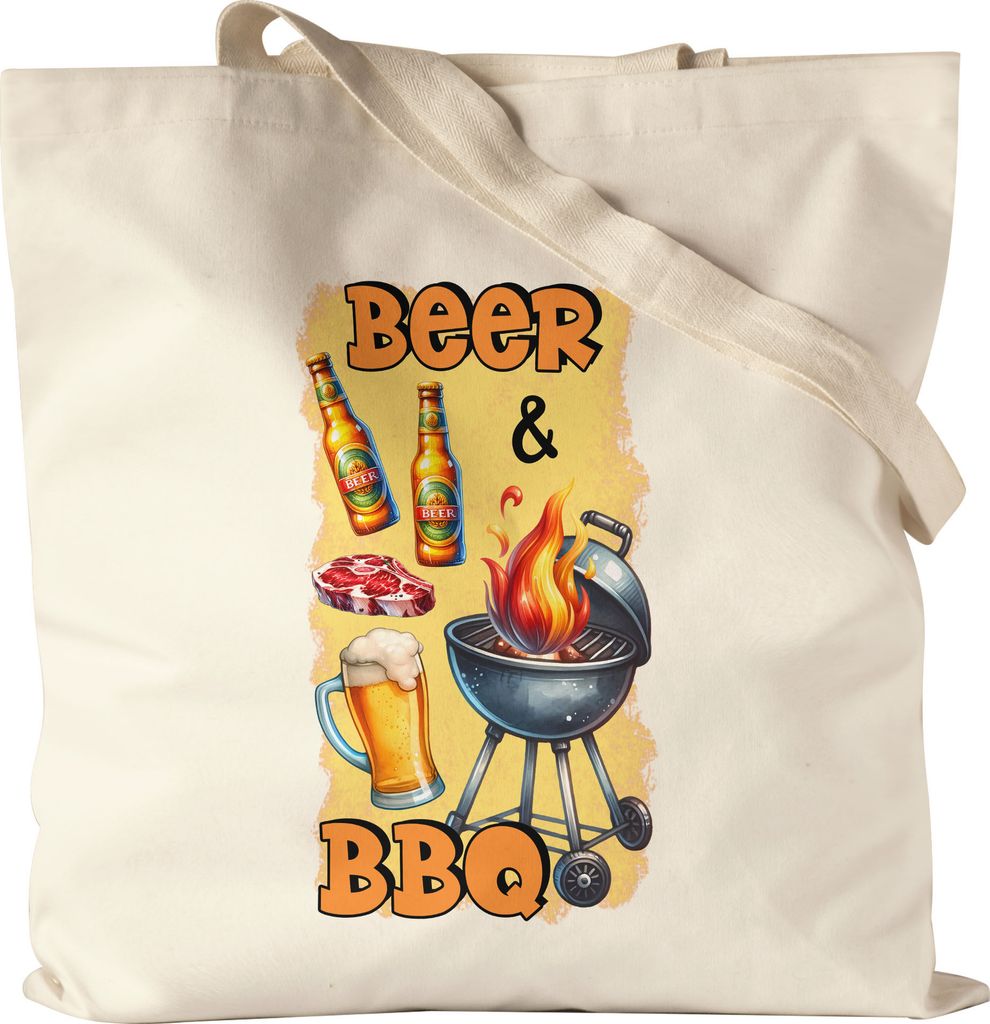Beer & BBQ Grillen Bier lustiges Grill Spruch Jutebeutel