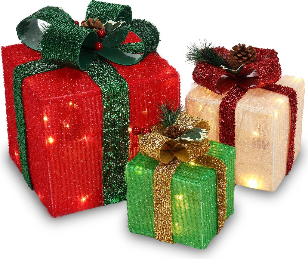 FCH 3er Set 60LED Geschenkbox Weihnachten Beleuchtete Geschenkboxen Lichterkette Deko,Weihnachts Deko