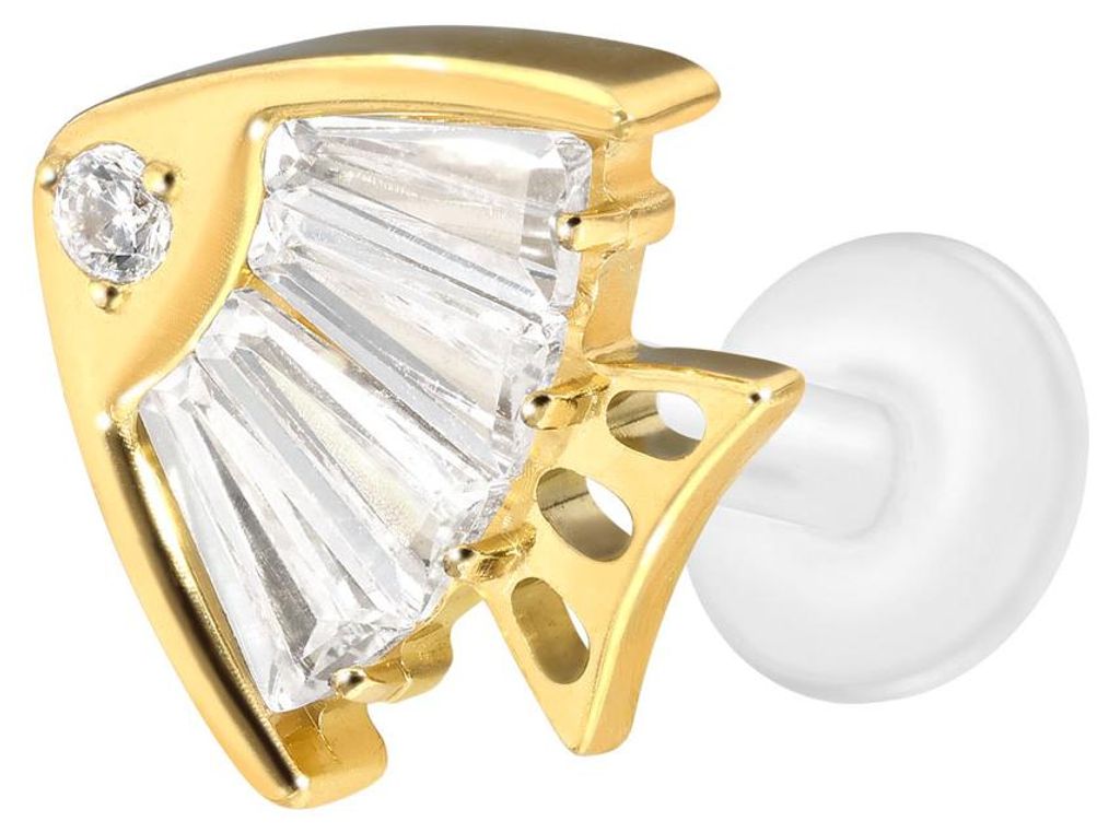Ohrpiercing, Nasenpiercing PTFE Labret mit Innengewinde + Titan-Aufsatz KRISTALLFISCH Gold Stablänge: 8mm | Stabstärke: 1,2mm