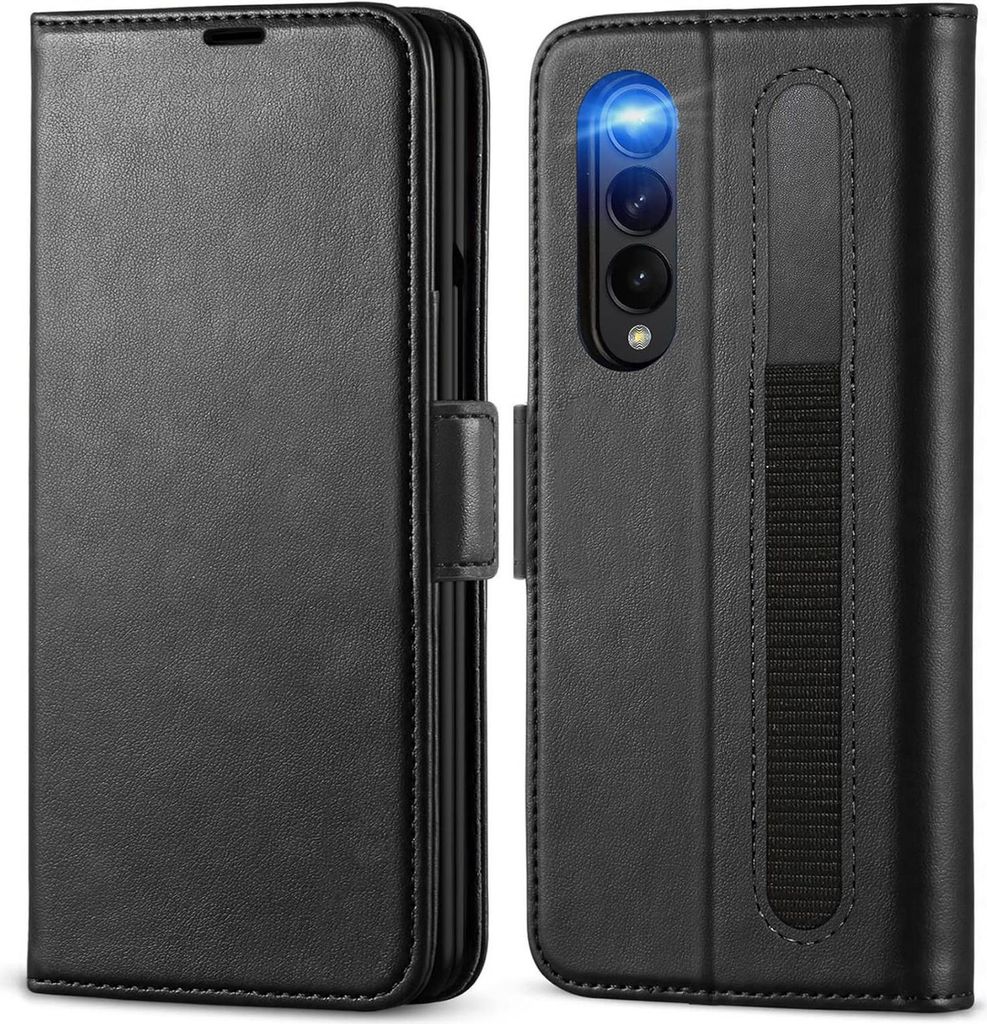 Handyhülle für Samsung Galaxy Z Fold 4 Hülle Flip Case Halter Stift Pen Tasche Schutzhülle, Schwarz