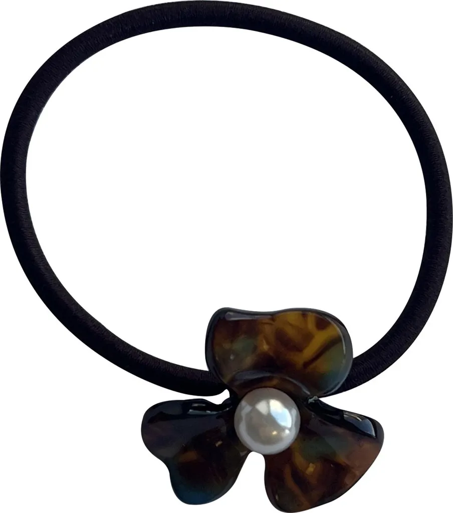 Fascetta per capelli con perle e fiore - Gioielli blu-marrone