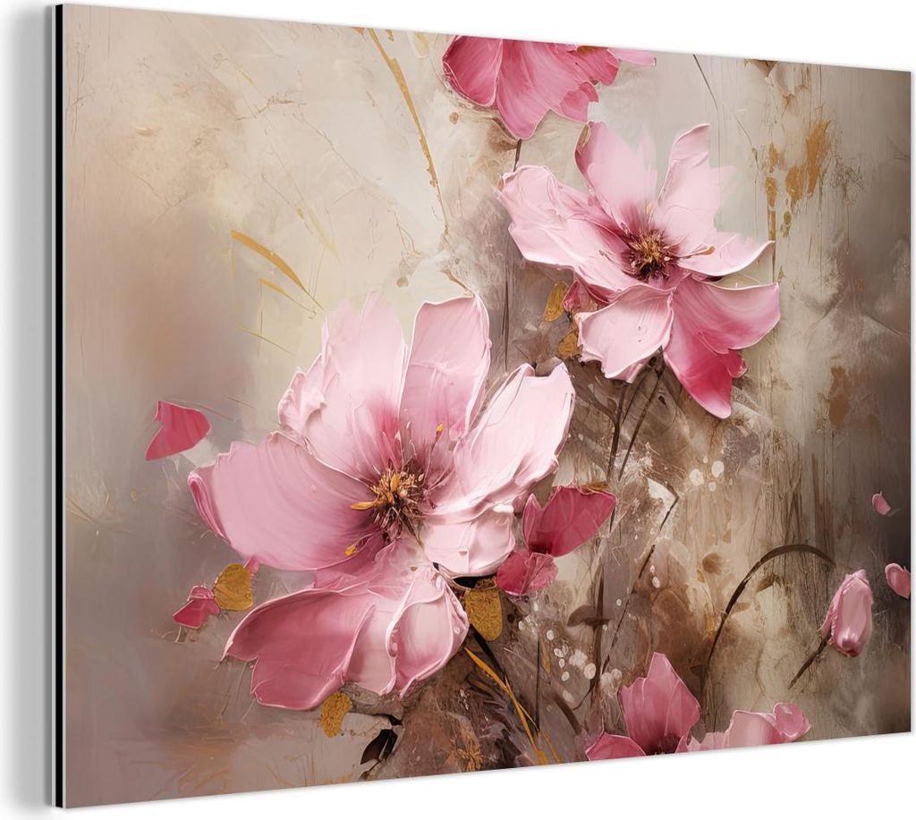 MuchoWow Wanddekoration Metall Metallbild Wandkunst 150x100 cm Blumen - Rosa - Kunst - Aquarell MuchoWow Aluminium Gemälde - Alu Dibond Bild