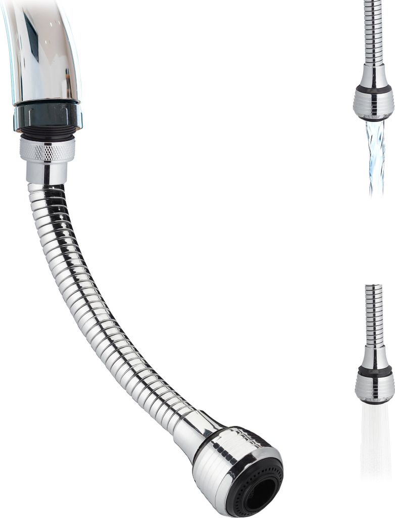 flexibler Wasserhahn-Schlauch - 30 cm - 2 Sprühmodi - wassersparend - Edelstahl - Silber
