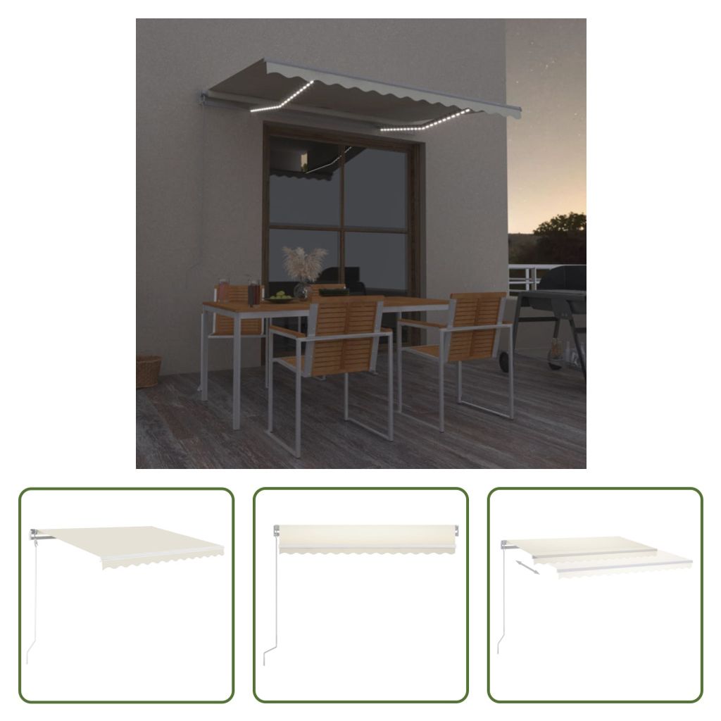 The Living Store Markise Manuell Einziehbar mit LED 350x250 cm Creme