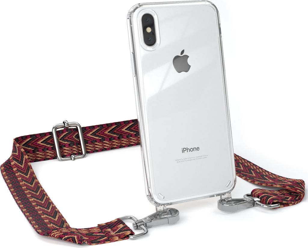 EAZY CASE Handykette - Verstellbarer Trageriemen kompatibel mit Apple iPhone X / XS, Handykordel mit transparenter Silikon-Hülle, Band in Rot