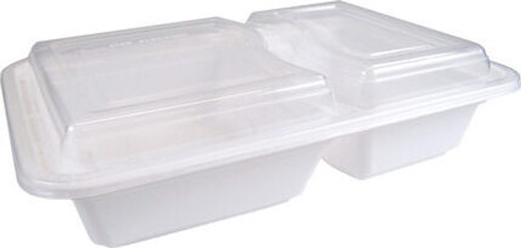 50x Menüboxen aus PP wiederverwendbar mit Deckel 2-geteilt weiß 22x15x6cm