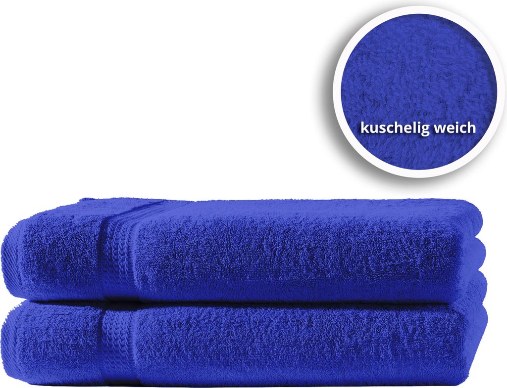 2er Set Gästetücher Handtücher Duschtücher Badetücher Frottee 100% Baumwolle, Farbe:Royal / Blau, Größe:Badetücher 100x150 cm