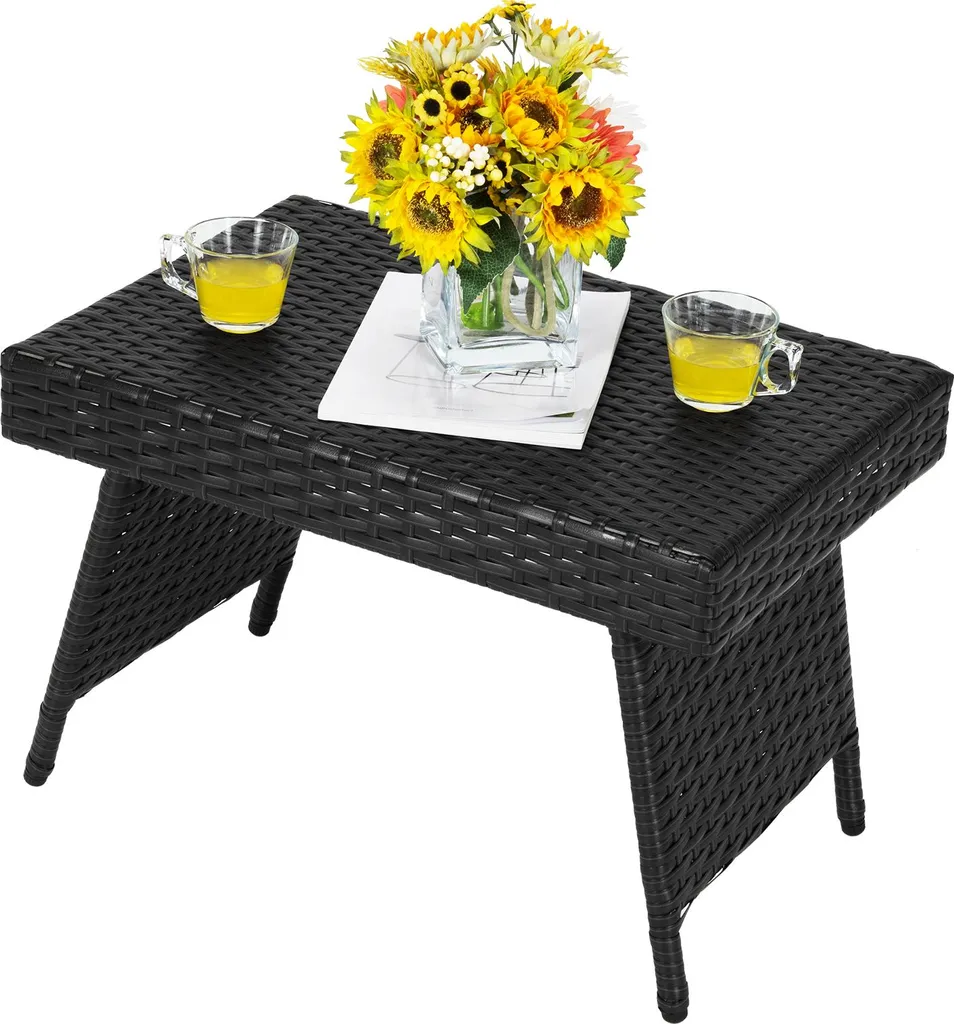 COSTWAY Tavolino Balcone 60x40 Nero: Resistente e Pieghevole Outdoor