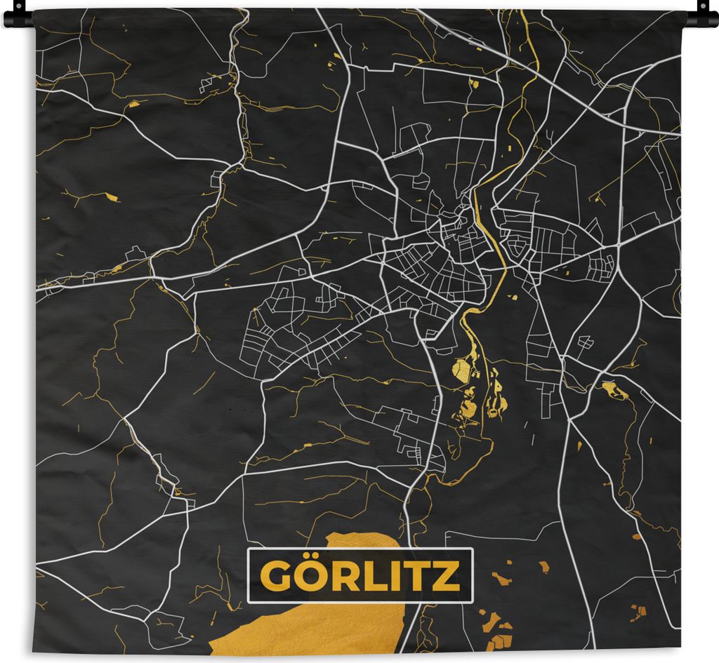 MuchoWow Wandteppich Wandbehang Deutschland - Schwarz und Gold - Görlitz - Stadtplan - Karte 150x150 cm Tapisserie Dekoration Wandtuch - Wohnacc...