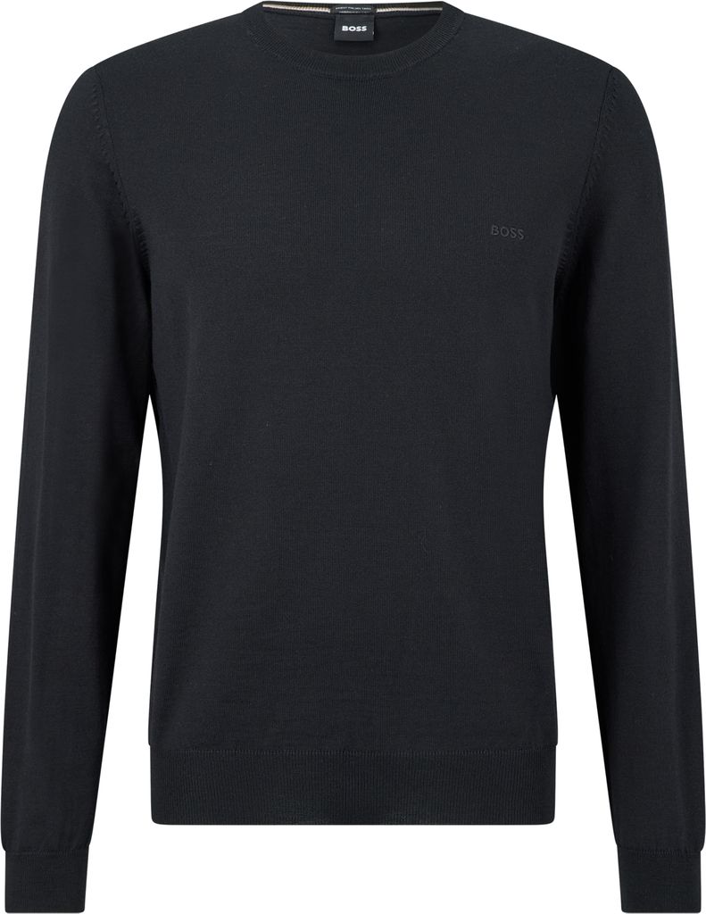 Hugo Boss Pullover Rundhalsausschnitt schwarz einfarbig Wolle