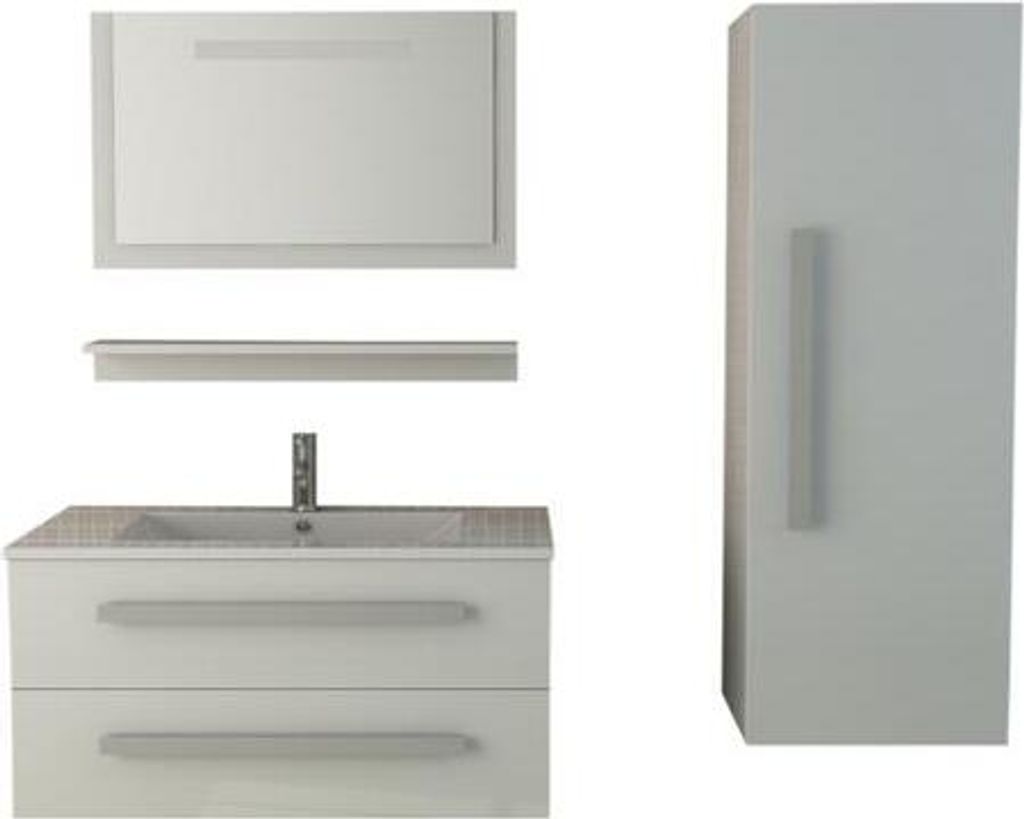 Jet-Line Badset St. Moritz weiß Hochglanz Waschtischunterschrank Seitenschrank Waschbecken aus Kunststein Spiegel mit LED Touch Beleuchtung Ablage...